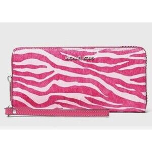 New Michael Kors Jet Set Travel Zebra Calf Hair Continental Wallet Dragonfruit